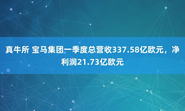 真牛所 宝马集团一季度总营收337.58亿欧元，净利润21.73亿欧元