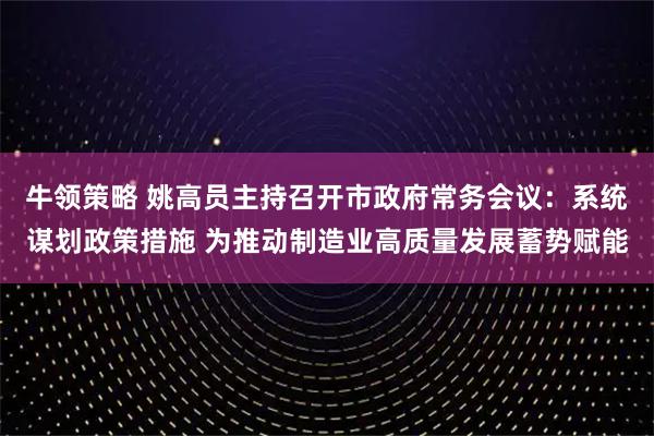 牛领策略 姚高员主持召开市政府常务会议：系统谋划政策措施 为推动制造业高质量发展蓄势赋能